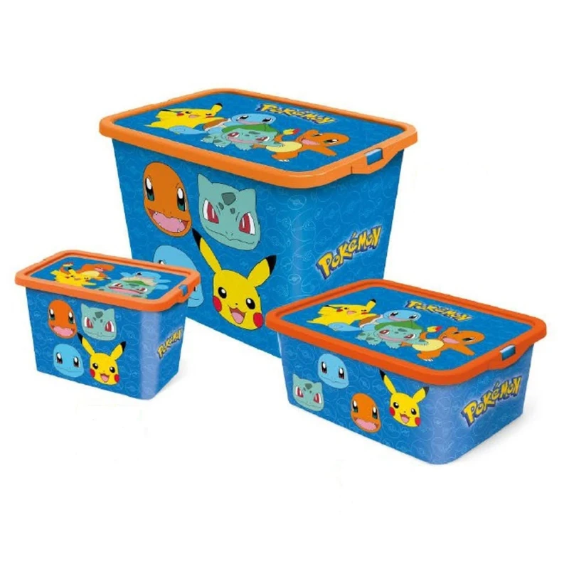 Image of Pokemon Set Of 3 Pokemon Storage Boxes Plastic Storage 91720 Blue 71690018000