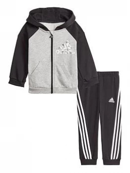 Image of adidas Infant Unisex Badge Of Sport Full Zip Hood & Jog Pant Set - Black/Grey/Black, Size 0-3 Months