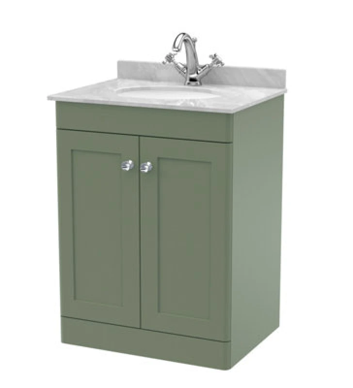 Image of nuie 600mm Floor Standing 2 Door Vanity & Marble Top 1TH - Satin Green CLC825GR1