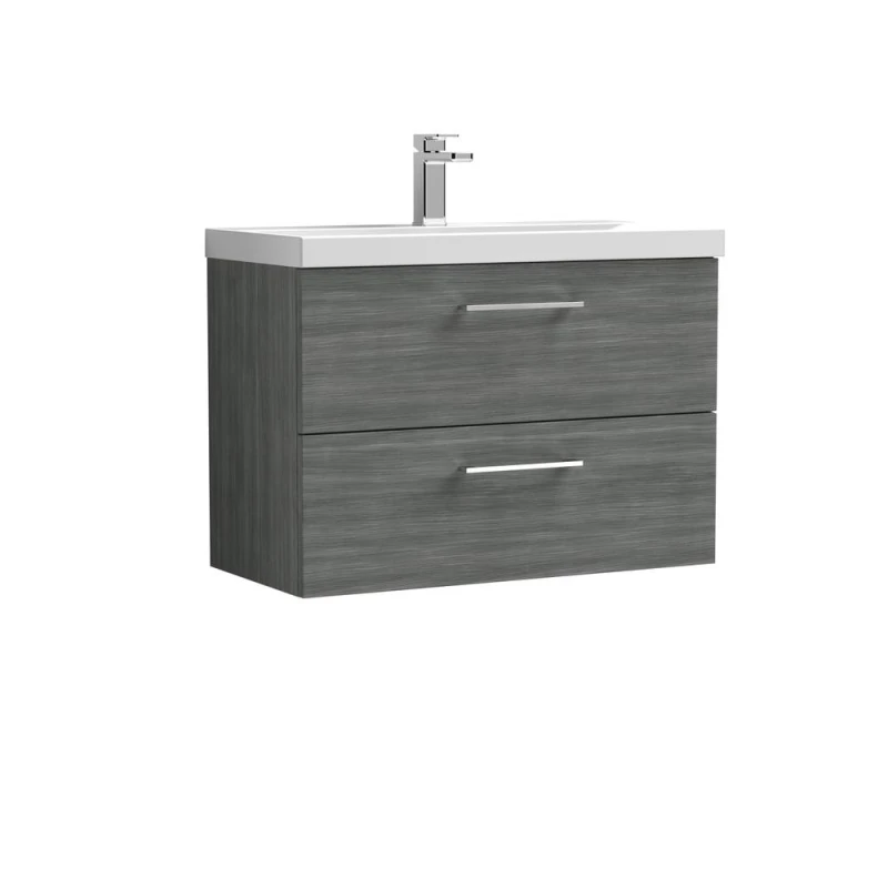 Image of Balterley Bathroom 2 Soft Close Drawer Wall Hung Vanity Unit, Anthracite, 800mm in Grey Grey Unisex