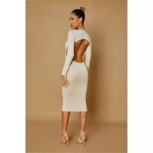 Image of I Saw It First Stone Premium Double Layer Supersoft Cut Out Midi Dress - Brown