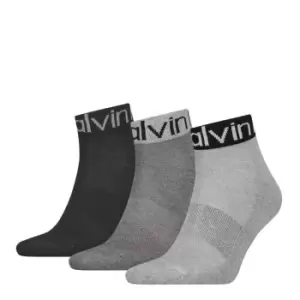 Image of Calvin Klein quarter Logo 3 Pack Socks Mens - Grey