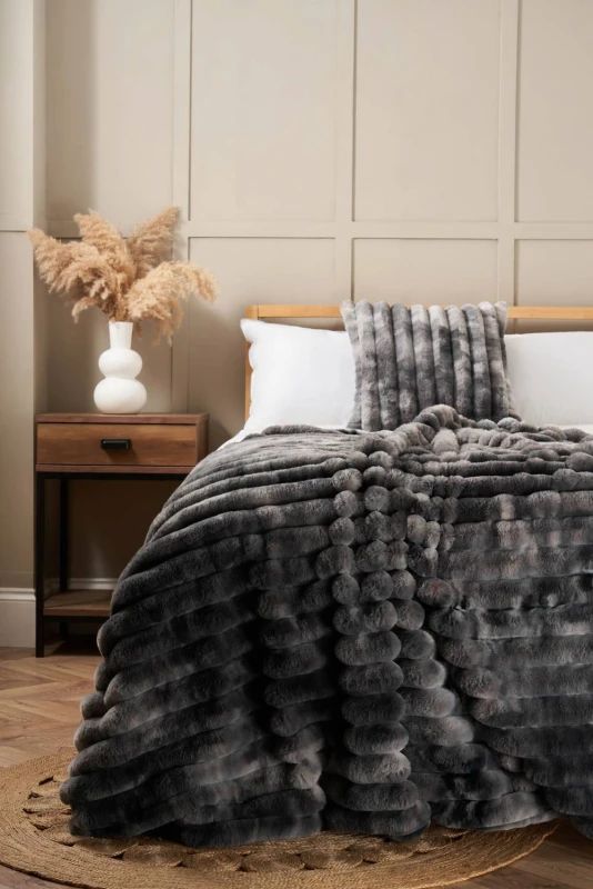 Image of BHS Marled Rib Throw in Grey Grey Unisex