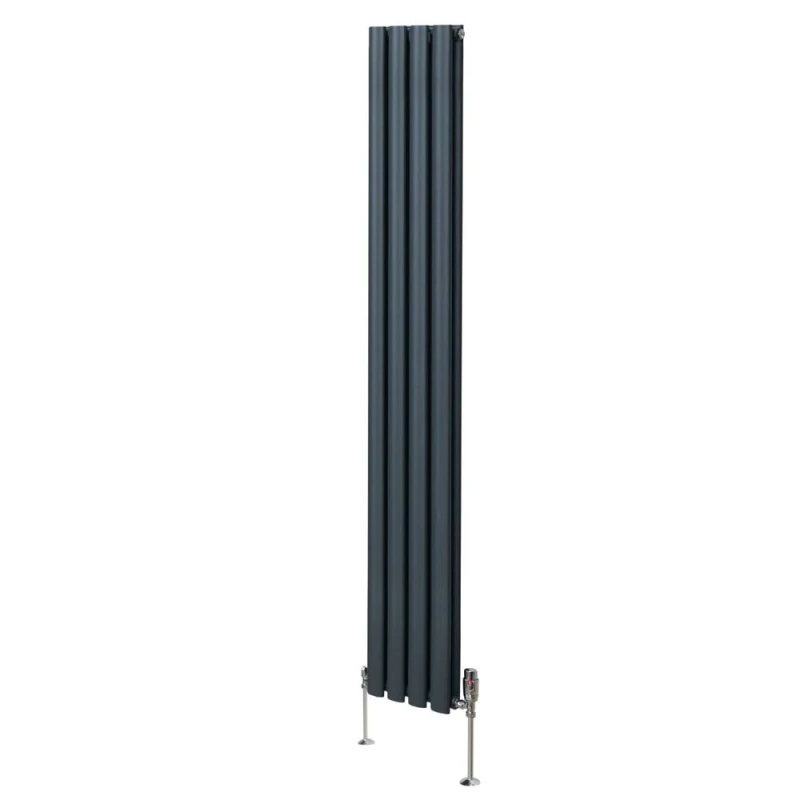 Image of Monstershop Oval Column Radiator & Valves - 1800Mm X 240Mm - Anthracite Grey 10756