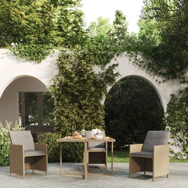 Image of VIDAXL Garden Table Beige 109x107x74cm Poly Rattan and Glass vidaXL 8720286667095