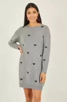 Image of Grey Heart Print Relaxed Fit Tunic Dress