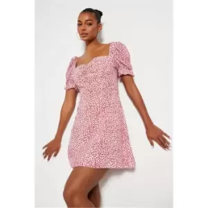 Image of I Saw It First Pink Woven Polka Dot Puff Sweetheart Tea Dress - Pink