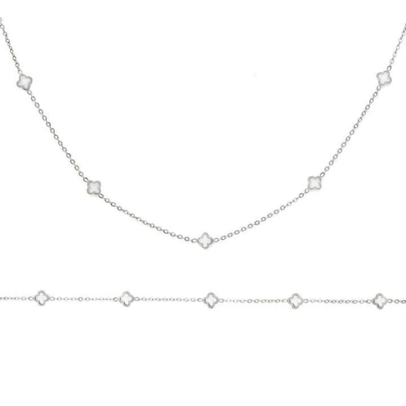 Image of Say It With Clover Dainty Gift Set - Silver & Pearl Size: 18" Silver Unisex 18"