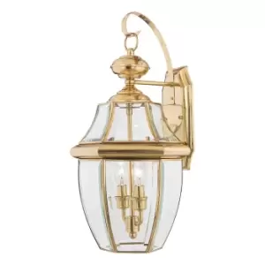 Image of Outdoor IP44 Twin Wall Light Highly Polished Brass LED E14 60W