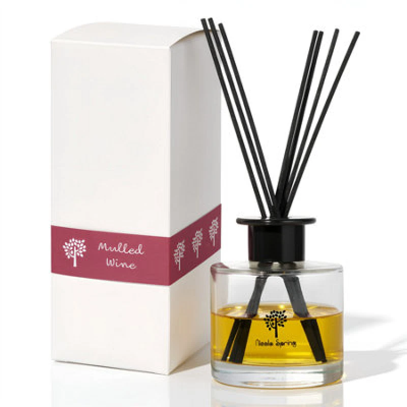 Image of Nicola Spring Glass Reed Diffuser - 200ml - Mulled Wine - Warm Spiced Festive Fragrance With 8 Reeds Long Lasting Scent