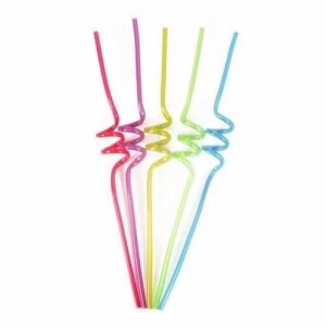 Image of Bello Curly Coloured Plastic Party Drinking Straws - Pack Of 5