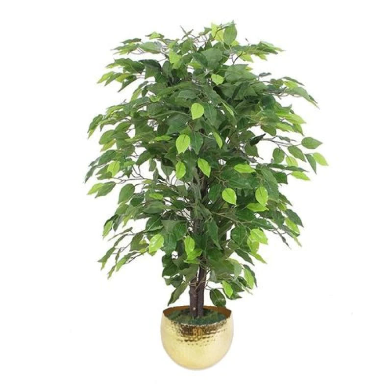 Image of Leaf 90cm Artificial Ficus Tree / Plant - Gold Metal Planter