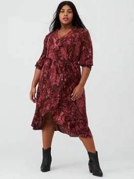 Image of Oasis Curve Snake Print Wrap Dress - Multi/Red