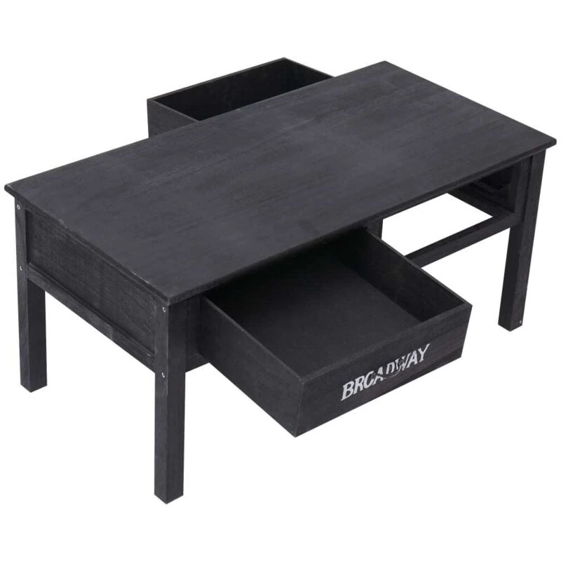 Image of vidaXL Wooden Coffee Table 2 Drawers with Metal Handles Black Couch Table