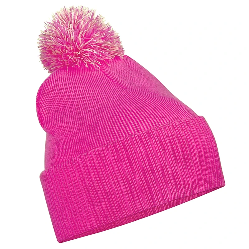 Image of Beechfield Snowstar Duo Winter Beanie Hat in Fuchsia Fuchsia Unisex One Size