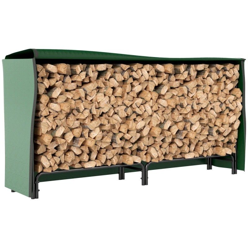 Image of Outsunny Outsunny Metal Firewood Rack, Log Holder, 200 x 36 x 99 cm, Dark Green
