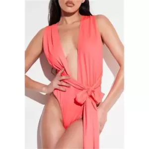 Image of I Saw It First Neon Pink Plunge Wear Me Any Way Swimsuit - Pink