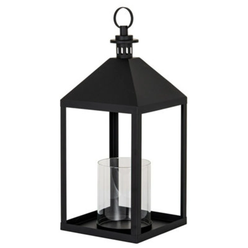 Image of Hill Interiors Astra Large Lantern With Glass Candle Holder - L25 X W25 X H61cm - Black