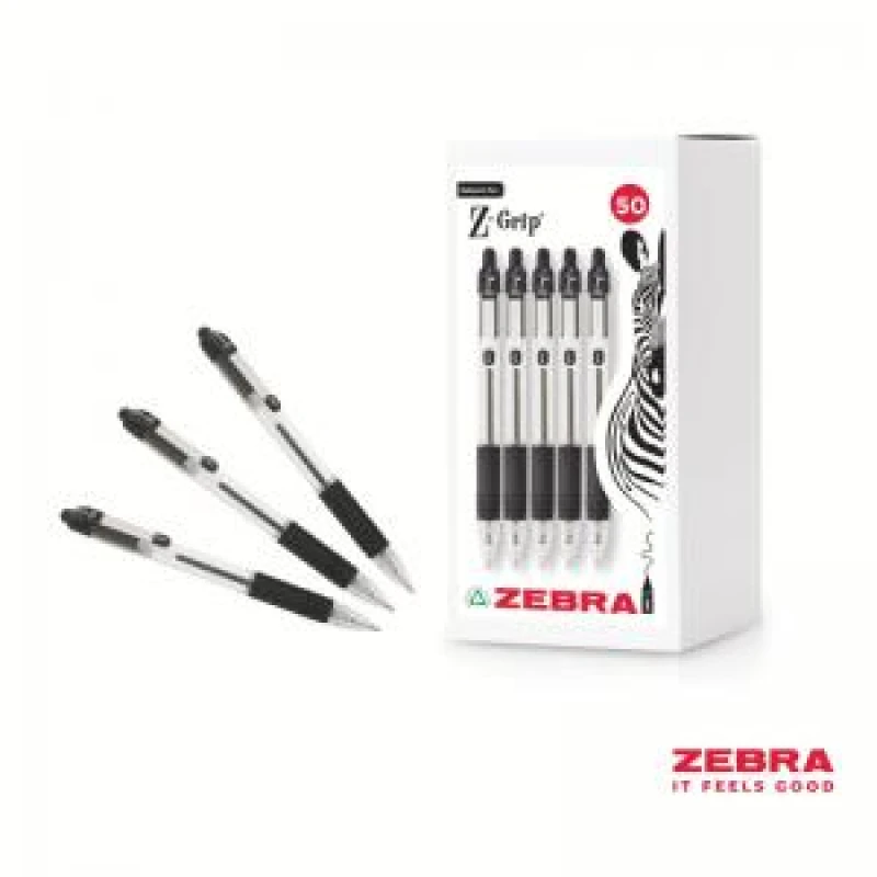 Image of Zebra Z-Grip Retractable Ballpoint Pen 1.0mm Tip Black (Pack 50) - 02757