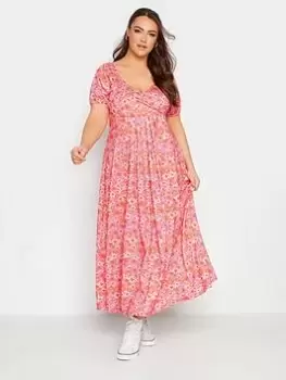 Image of Yours Wrap Puff Sleeve Maxi Dress Pink Floral, Pink, Size 20, Women