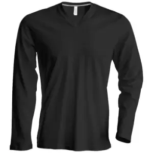 Image of Kariban Mens Slim Fit Long Sleeve V Neck T-Shirt (M) (Grey)