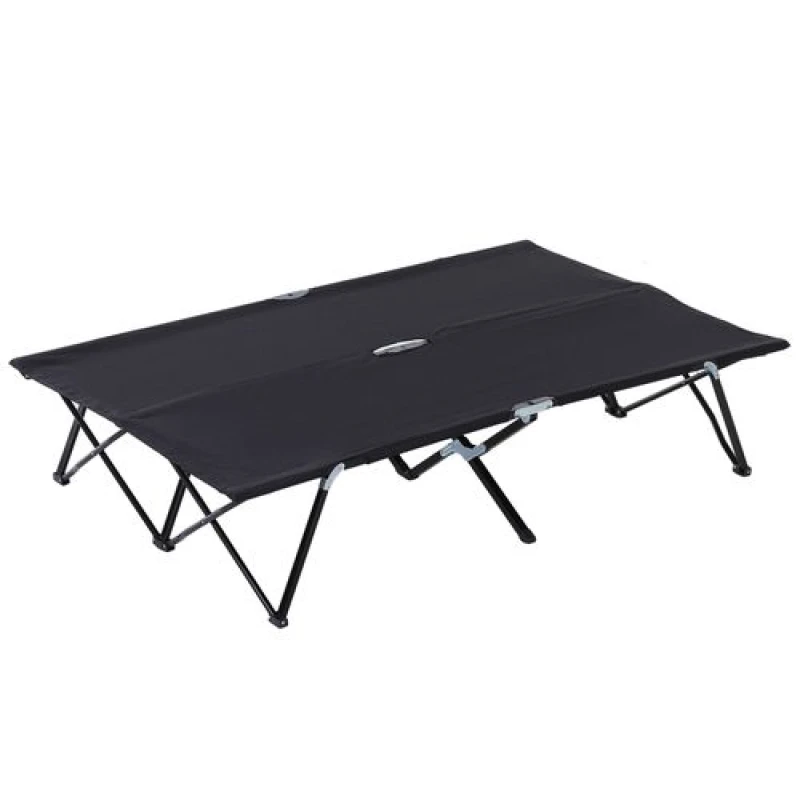 Image of Outsunny Double Camping Folding Cot Outdoor Portable Sleeping Bed with Carry Bag Black