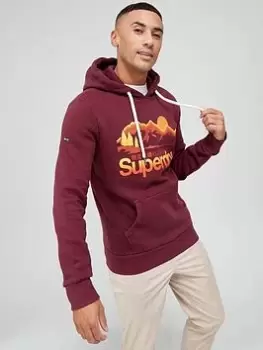 Image of Superdry Outdoors Logo Overhead Hoodie - Red , Red Size M Men
