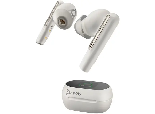 Image of Poly Voyager Free 60+ Earbuds With Touch Screen Charge Case (White Sand)