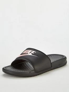 Image of Nike Benassi JDI - Black/Rose Gold , Black/Rose Gold, Size 8.5, Women