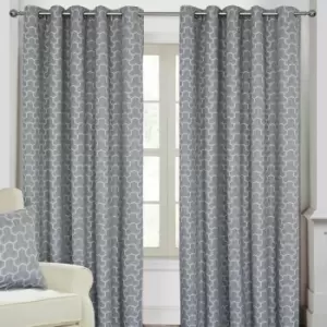 Image of Homecapes Grey Geometric Jacquard Blackout Eyelet Curtain Pair, 46 x 72'