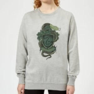 Image of Harry Potter Slytherin Drawn Crest Womens Sweatshirt - Grey - S