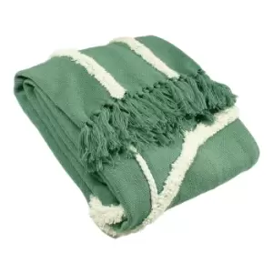 Image of Furn. Rainbow Tufted Cotton Woven Throw Sage