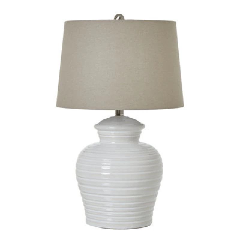 Image of Hill Interiors White Ceramic Pot Lamp With Linen Shade