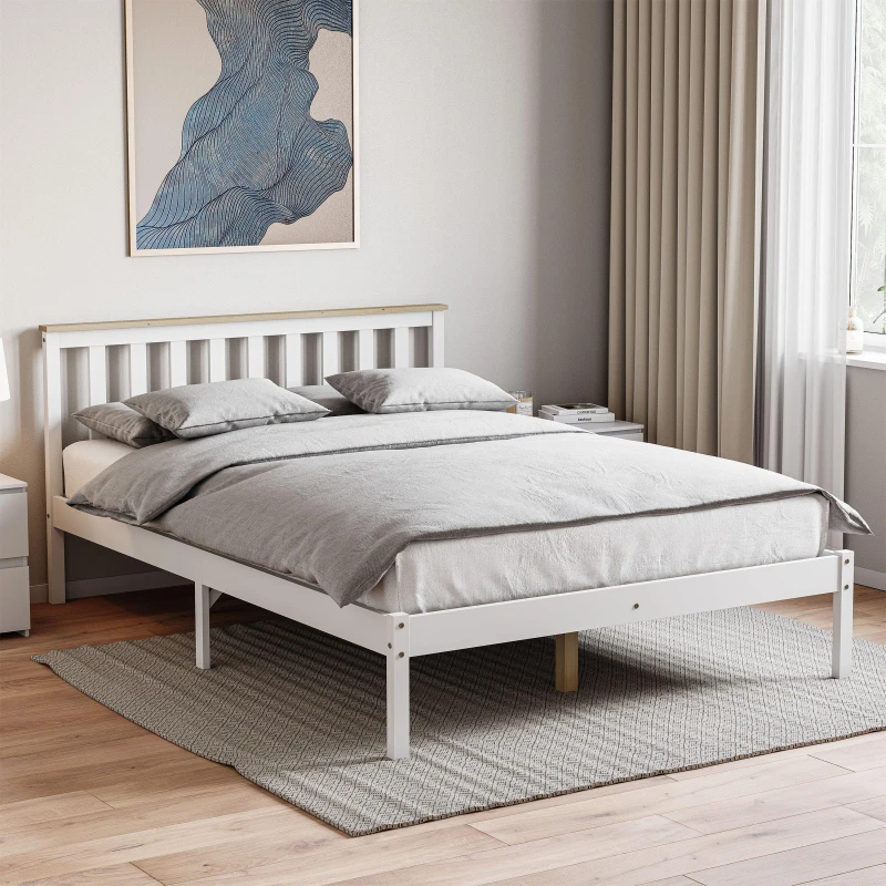 Image of Lassic Vida Designs Milan Double Wooden Bed, Low Foot White & Pine unisex Double