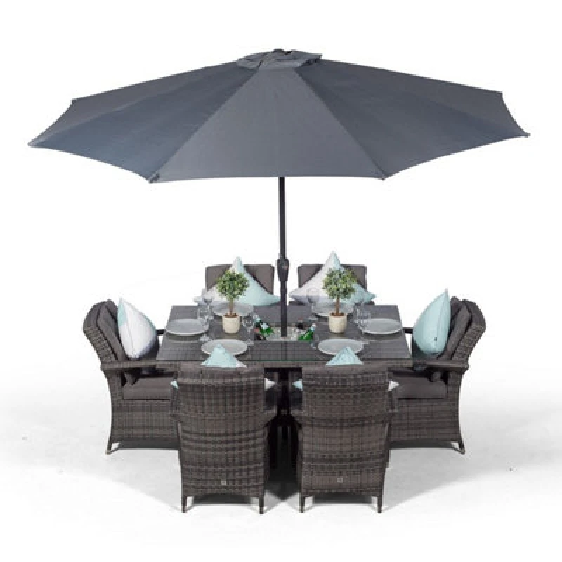 Image of Thats Furniture Arizona Rectangle 6 Seat Rattan Dining Set Ice Bucket Drinks Cooler in Grey Grey Unisex