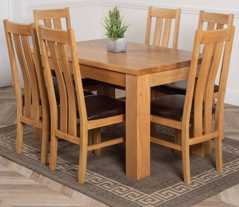 Image of Thats Furniture Dakot 127 x 82cm Oak Small Dining Table & 6 Princeton Chairs in Brown Size: 127 x 82cm Brown Unisex 127 x 82 cm