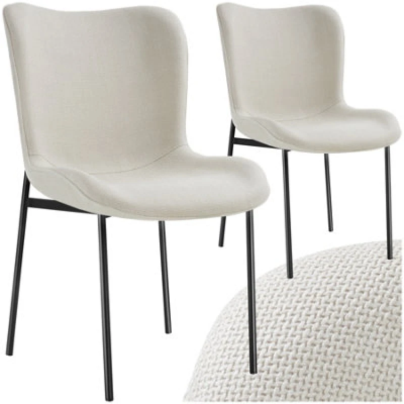 Image of Tectake Set Of 2 Dining Chair Tessa - Ergonomic High Backrest, Slim Steel Legs, Soft Fabric - Woven Fabric Off-White/black