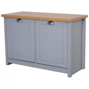 Image of Homcom Shoe Cabinet 4 Storage Units Wood Effect Top Hallway Oak And Grey