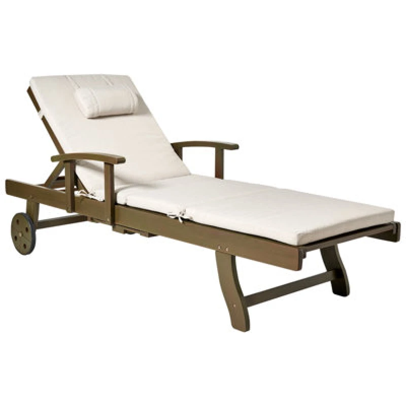 Image of Beliani Sun Lounger With Cushion Amantea Premium Ii Acacia Wood Light Beige