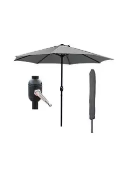 Image of Glamhaus Glamhaus Dark Grey Garden Table Parasol Umbrella 2.7M With Crank Handle, Uv40 Protection, Includes Protection Cover - Robust Steel