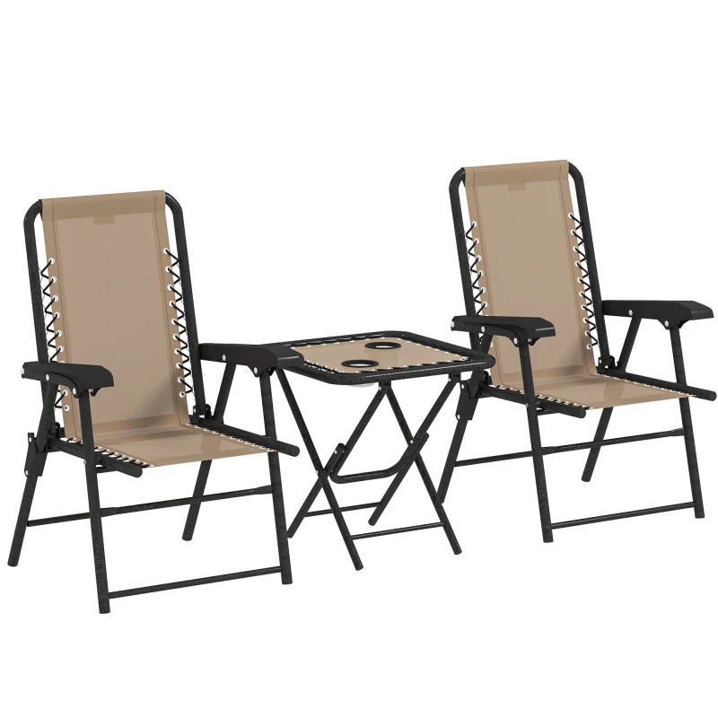 Image of Outsunny 3 Pieces Folding Garden Bistro Set with Cup Holders, Khaki, Brown 84G-600V00KK