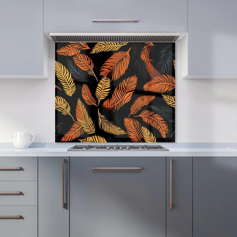 Image of Warren Reed - Designer Orange Feather Leaves Kitchen Splashback Size: 900mm x 750mm Orange Unisex 900mm x 750mm