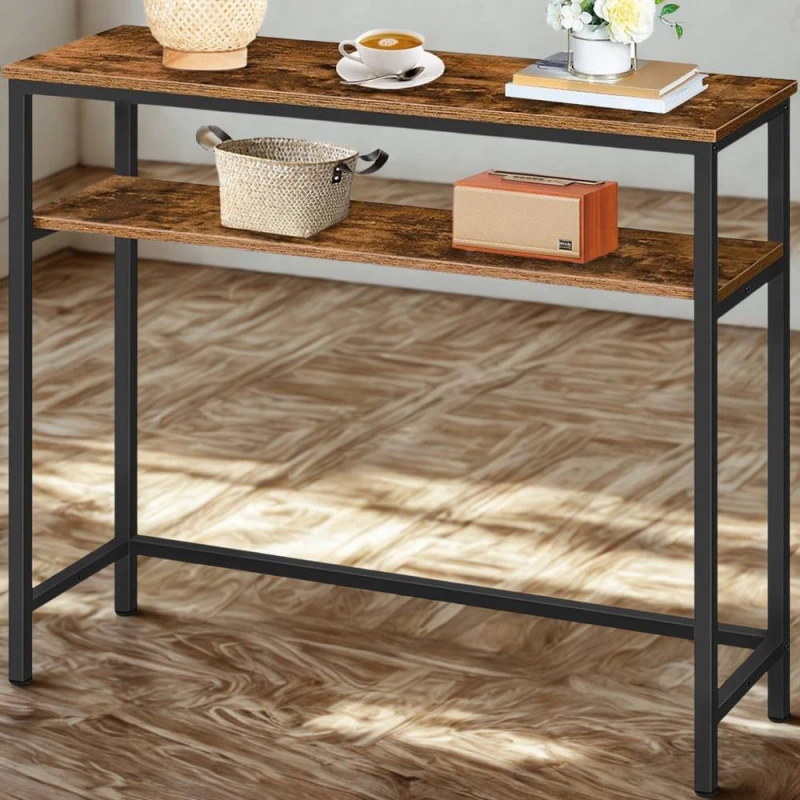 Image of FURNOS 2 Tier Slim Hallway Entryway Console Table With Adjustable Shelves in Brown Brown Unisex