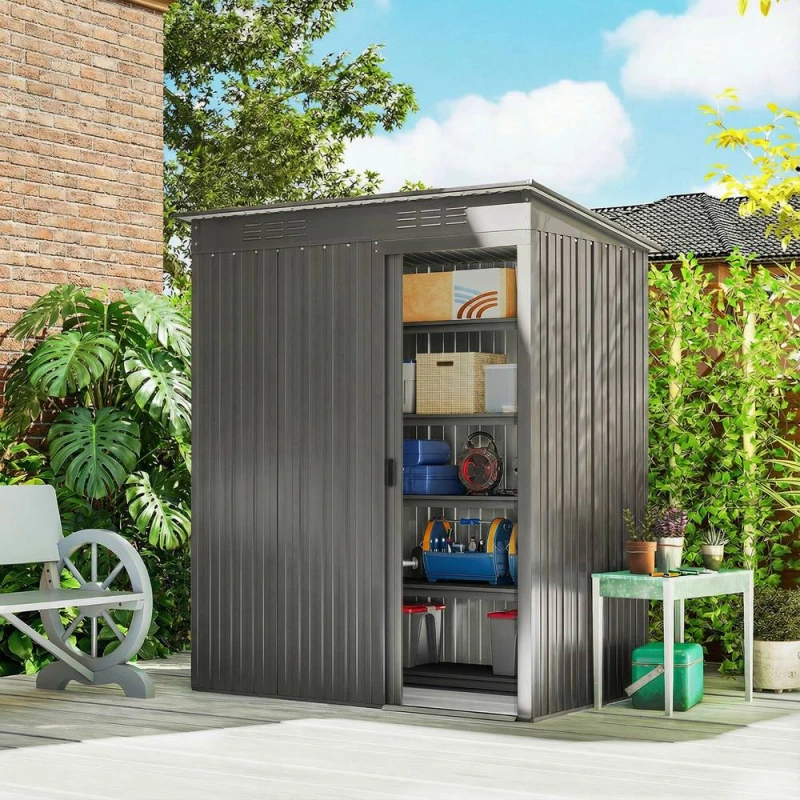 Image of Outsunny 5 x 3.5ft Metal Garden Shed with Effortless Assembly, Light Grey 84H-456V00LG