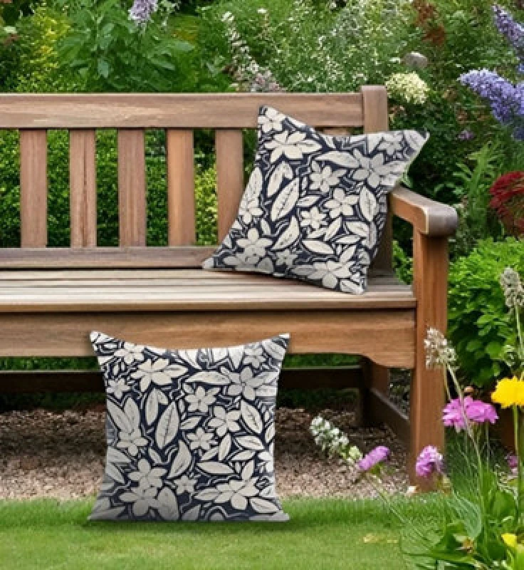 Image of Luxury Living Blossom Outdoor Water-Repellant Cushion - Blue - Pair