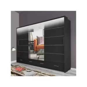 Image of Sliding Wardrobes 4u - Sycylia High Gloss 3 Door Sliding Wardrobes with LED light and Drawers 255cm - Black