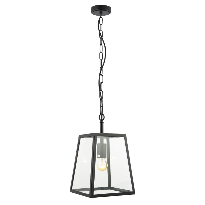 Image of Happy Homewares Classic Lantern Pendant Ceiling Light in Matte Black with Clear Glass Sides Black Unisex