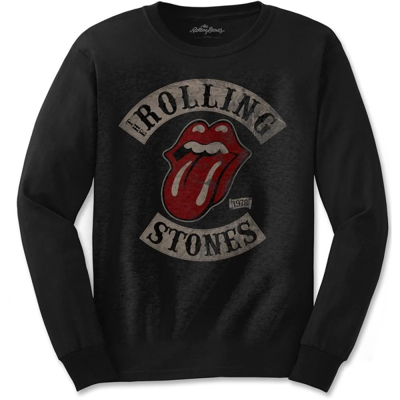 Image of The Rolling Stones Mens US Tour '78 Long-Sleeved T-Shirt in Black Size: Small Black Male S