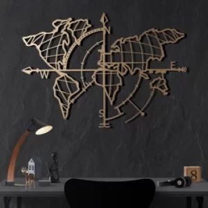 Image of World Map Compass Gold Gold Decorative Metal Wall Accessory