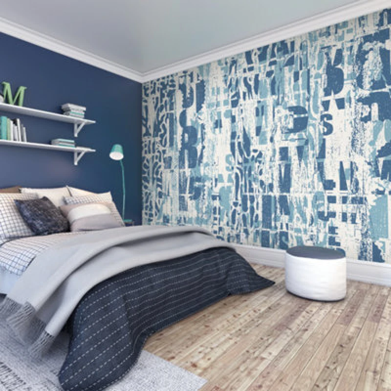 Image of Origin Murals Letterpress Graffiti - Denim Blue Matt Smooth Paste The Wall Mural 350Cm Wide X 280Cm High